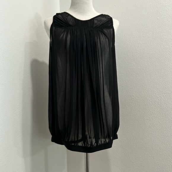 Zara | Tops | Zara Basic Black Semi Sheer Crepe Sleeveless Blouson ...